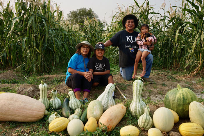 Native tribes have responded to the pandemic with creative ways to stay connected. Veronica Concho and Raymond Concho Jr. grew traditional Pueblo foods and Navajo crops with their grandchildren Kaleb and Kateri Allison-Burbank in Waterflow, N.M.