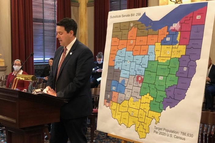Republican state Sen. Rob McColley presents a new congressional district map, drawn by the Senate Republican Caucus.