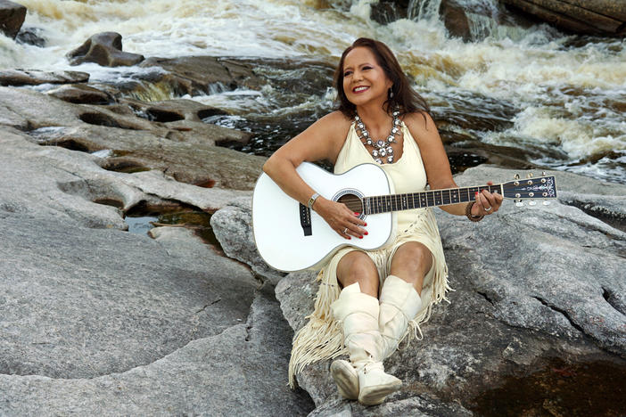 Joanne Shenandoah in 2020 at Hart's Falls Preserve, near the Hiawatha Institute for Indigenous Studies, an organization run by Shenandoah and her husband, Doug George-Kanentiio, in Hermon, N.Y.