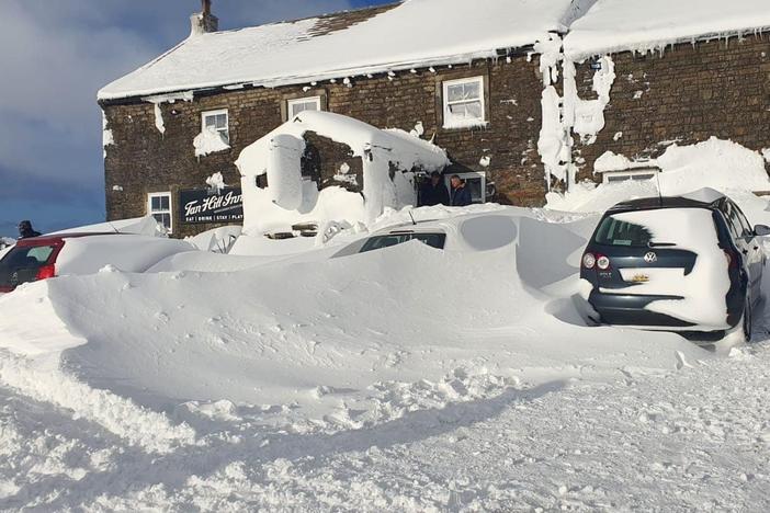 The Tan Hill Inn, in northern England, on Saturday. Dozens of people, mostly strangers, were stranded here for the weekend by snow and dangerous conditions.