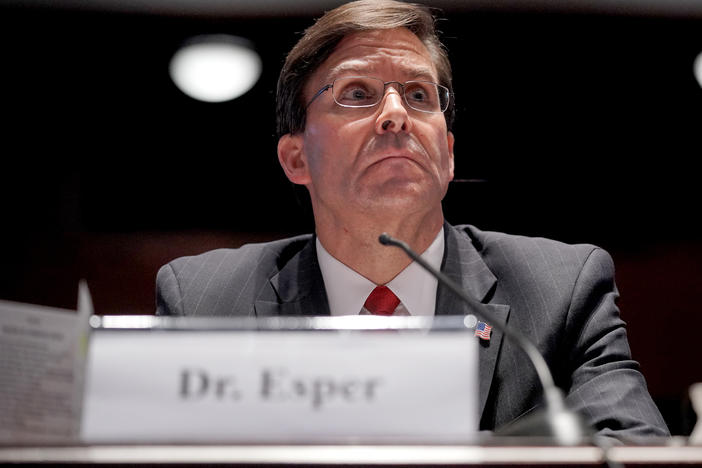 Then-Defense Secretary Mark Esper testifies during a House Armed Services Committee hearing in July 2020 in Washington, D.C.