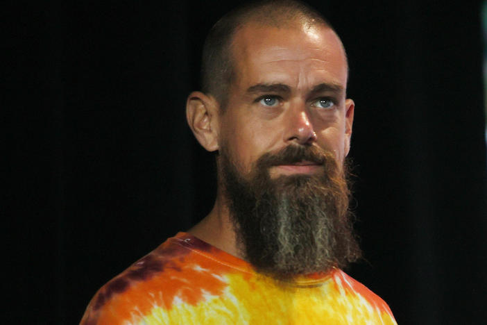 Jack Dorsey is stepping down as the CEO of Twitter, which he co-founded. Here he's shown at a bitcoin convention in June.