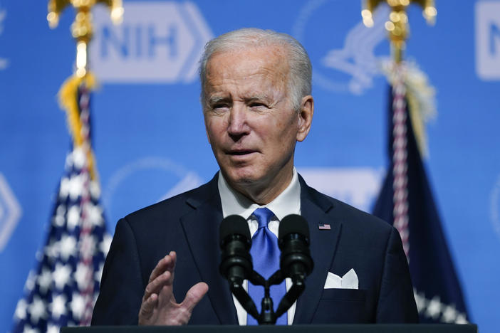 President Joe Biden speaks about new steps to combat COVID-19 surges this winter during a visit to the National Institutes of Health on Dec. 2, 2021, in Bethesda, Md.