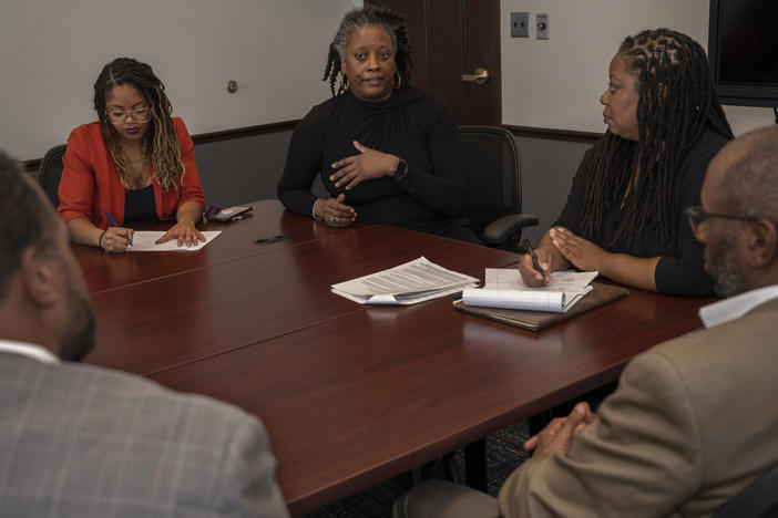 Members of the Black Equity Coalition, a grassroots team of researchers and advocates, meet regularly to discuss how they can use data to uncover life-threatening disparities between white and Black Pittsburgh. Clockwise, from top left are Kellie Ware, Karen Abrams, Tiffany Gary-Webb, Mark Lewis and Fred Brown.