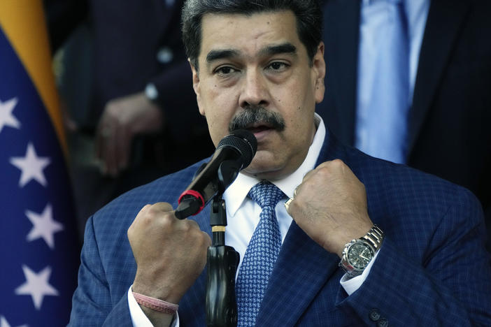 Venezuela President Nicolás Maduro speaks to the press at Miraflores Presidential Palace in in Caracas, Venezuela, on Oct. 15.