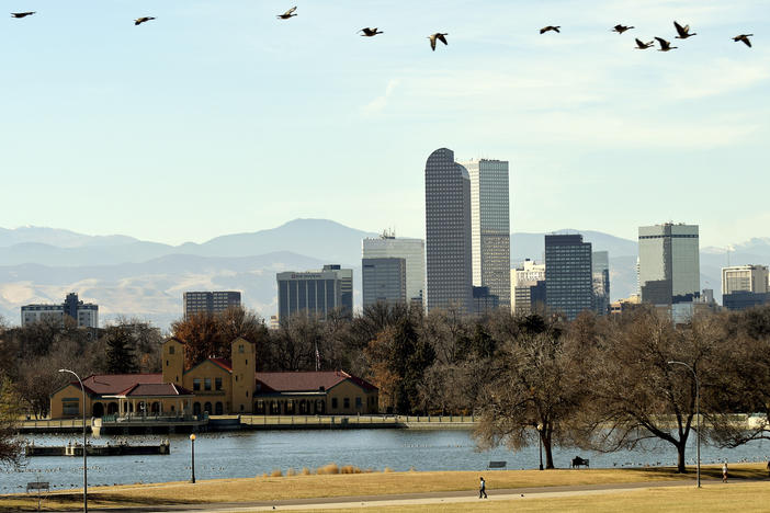 A snow-free Denver, pictured on Friday. The previous record for the city's latest ever first snowfall was Nov. 21, recorded in 1934.