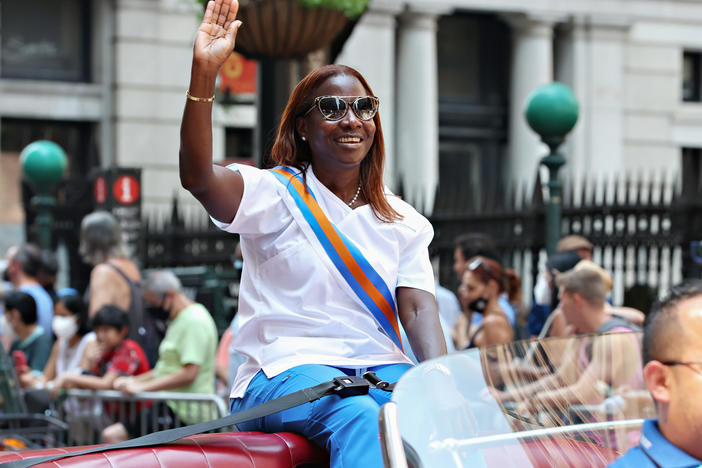 Nurse Sandra Lindsay, the first person in the U.S. to get the COVID-19 shot, serves as grand marshal of the Hometown Heroes Parade in New York City in July. The event honored essential pandemic workers.