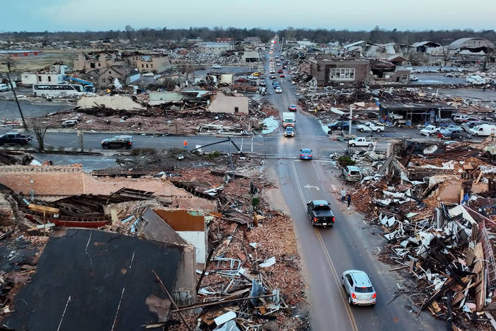 Aftermath of tornado in Mayfield, Kentucky