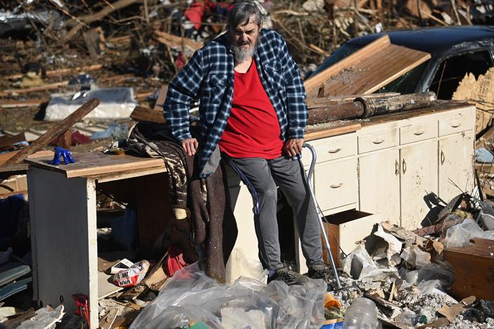 <strong>Sun., Dec. 12:</strong> Bogdan Gaicki surveys tornado damage after extreme weather hit in Mayfield, Kentucky.