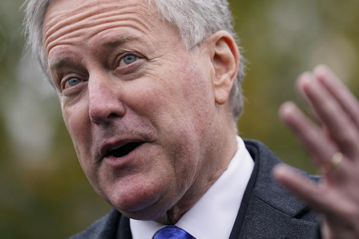 Then-White House Chief of Staff Mark Meadows speaks with reporters outside the White House on Oct. 26, 2020.