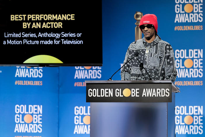 Snoop Dogg presents the nominees for Best Performance By An Actor during the 79th Annual Golden Globe Award nominations at The Beverly Hilton.