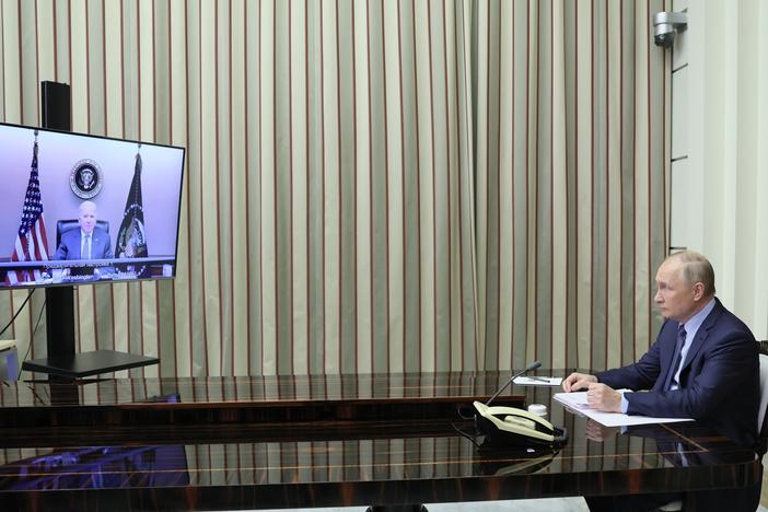 Russian President Vladimir Putin speaks with President Biden via a Dec. 7 videoconference about the tensions over Ukraine. Russia has massed some 100,000 troops near the Ukrainian border. As Russia's leader, Putin has sent Russian forces on multiple combat missions, including a 2014 invasion of Ukraine.