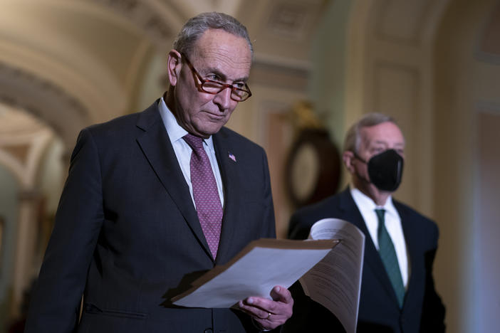 Senate Majority Leader Chuck Schumer, D-N.Y., had said he hoped the Senate would vote on President Biden's spending bill before Christmas, but that plan has stalled.
