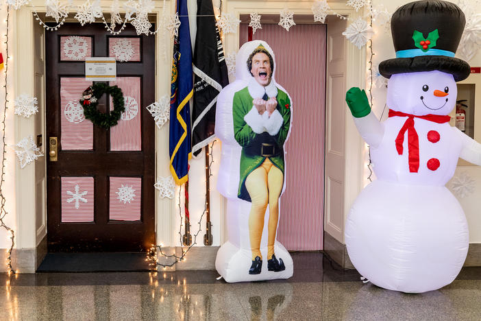 Holiday decorations outside the office of Rep. Conor Lamb, D-Pa. Members of Congress compete with each other for the best displays.