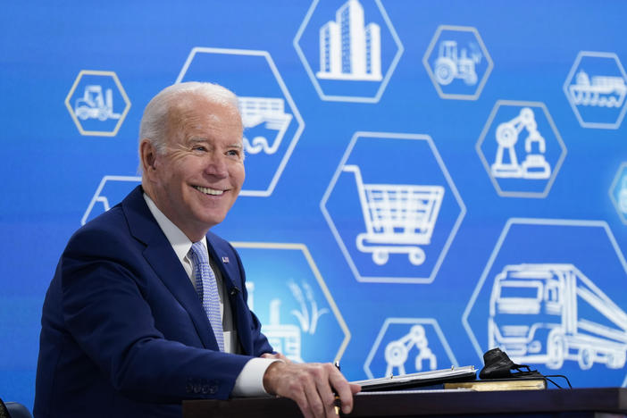 President Joe Biden listens during a meeting with his task force on supply chain issues on Wednesday.
