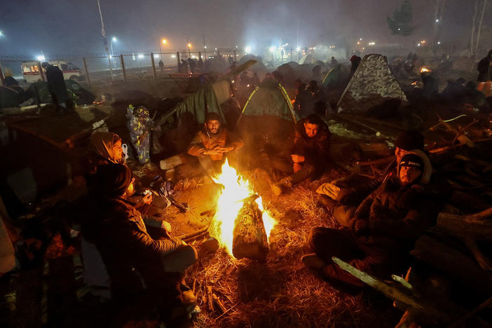 Migrants aiming to cross into Poland camp near the Bruzgi-Kuznica border crossing on the Belarusian-Polish border on Nov. 17.