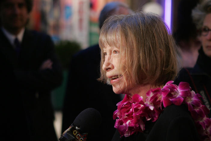 Joan Didion arrives at the opening night of <em>The Year Of Magical Thinking</em>, a play based on her memoir by the same name, at the Booth Theatre on March 29, 2007, in New York City.