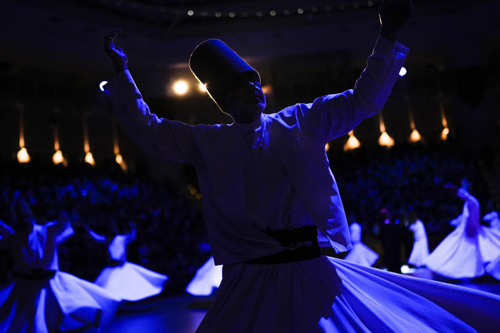 Whirling dervishes perform during a Sheb-i Arus ceremony in Konya, Turkey, on Dec. 17. Every December the Anatolian city hosts a series of events to commemorate the death of 13th century Islamic scholar, poet and Sufi mystic Jalaladdin Rumi.