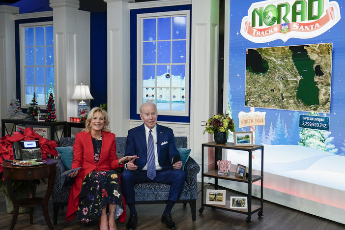 President Joe Biden and first lady Jill Biden took calls to the NORAD Tracks Santa Operations Center on Christmas Eve.