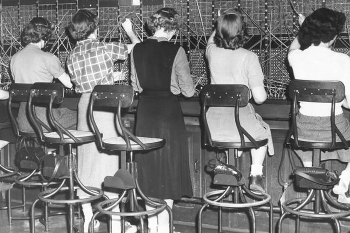 Operators have always been a fashionable lot. Note the bobby socks and saddle shoes. c. 1951