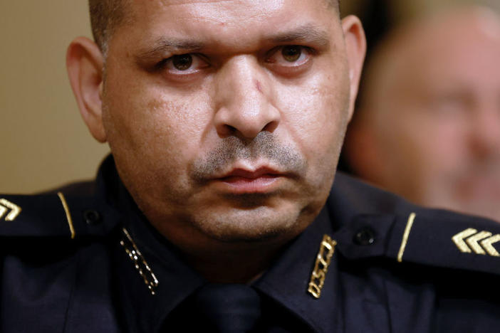U.S. Capitol Police Sgt. Aquilino Gonell testified last July before the U.S. House Select Committee investigating the Jan. 6 attack on the U.S. Capitol. Authorities say some 140 police officers were injured during the insurrection.