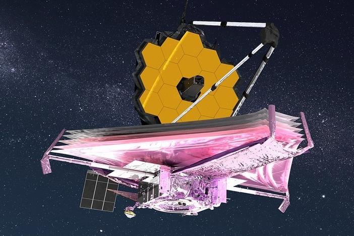 An artist's rendition of the James Webb Space Telescope with its sunshield deployed.