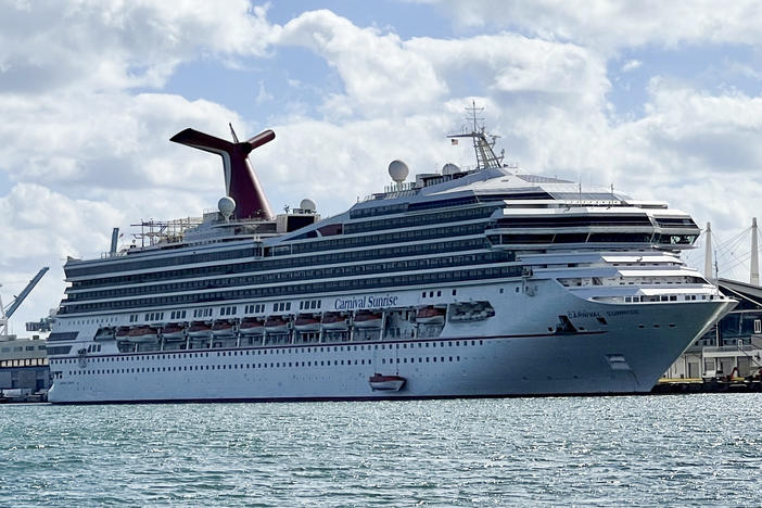 The Carnival Cruise Line's Carnival Sunrise ship is seen in the port of Miami on Dec. 23, 2020, amid the coronavirus pandemic.