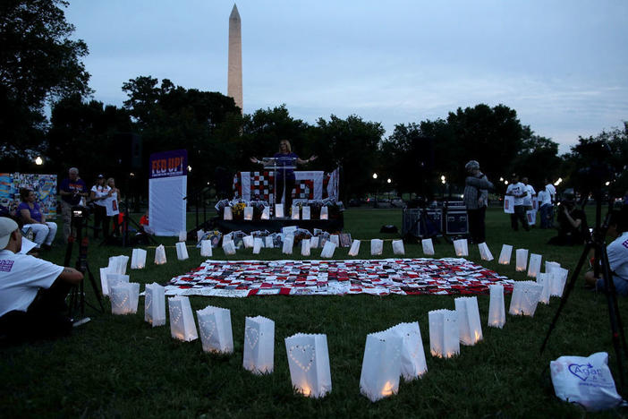 Activists participate in a candlelight vigil calling for an end to the nation's opioid addiction crisis at the Ellipse in Washington, D.C., in August 2017.