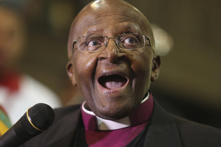 Anglican Archbishop Emeritus Desmond Tutu at St Mary's Cathedral in Johannesburg in 2016. Tutu was a champion for human rights and the environment. He requested he be buried in a cheap pine coffin and without an extravagant funeral service.