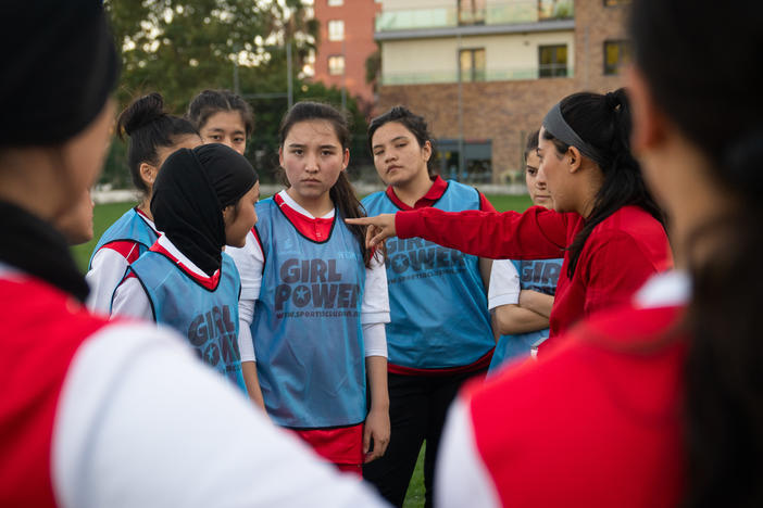 Some of Afghanistan's most talented young soccer players, members of what used to be the girls national team, gather for practice in Lisbon, Portugal, in November.