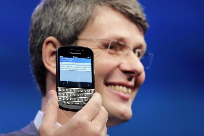 Thorsten Heins, then the CEO of BlackBerry, introduces the BlackBerry Z10 on Jan. 30, 2013, in New York.