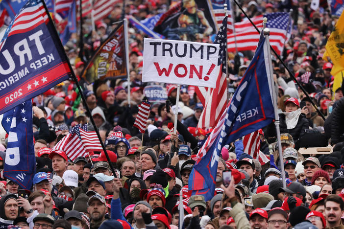 Crowds arrive for the Stop the Steal rally on Jan. 6, 2021, in Washington, D.C. Trump supporters gathered in the nation's capital to protest the ratification of President-elect Joe Biden's Electoral College victory over President Trump in the 2020 election.