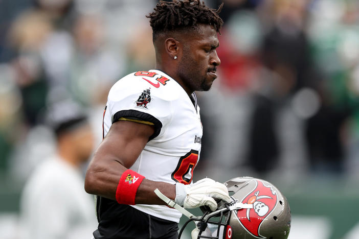 Antonio Brown, shown here during a game earlier this month in New Jersey, has officially been released from the Tampa Bay Buccaneers.