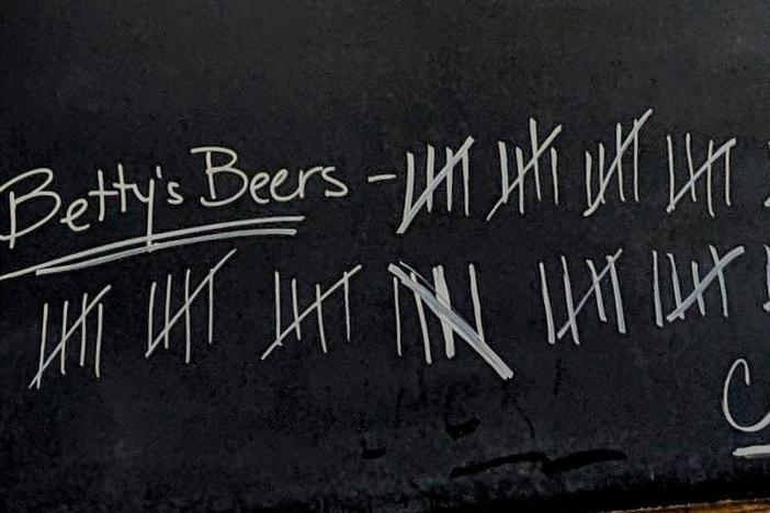A tally on the chalkboard at Commerce Street Brewery in Mineral Point, Wis., shows that people have bought more than 110 beers for the late comedian Betty White.