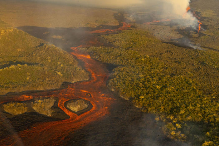 This photo released by the the National Galapagos Park communications office shows lava from the eruption of Wolf Volcano on Isabela Island, Galapagos Islands, Ecuador, on Friday.