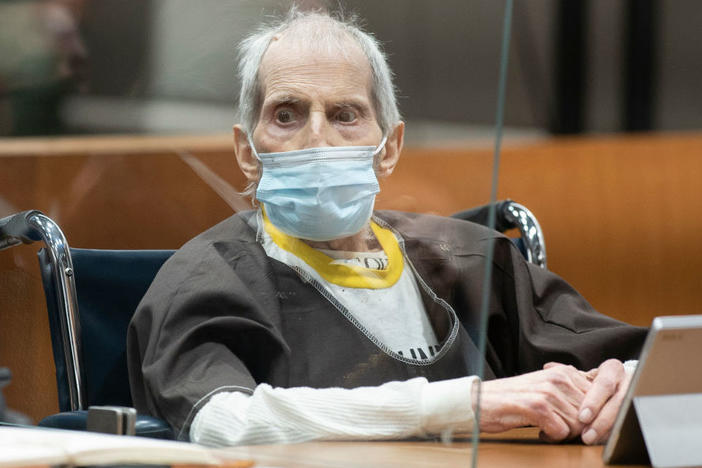 Robert Durst is sentenced on Oct. 14, 2021, in Los Angeles. Durst was sentenced to life without the possibility of parole for the 2000 murder of Susan Berman.