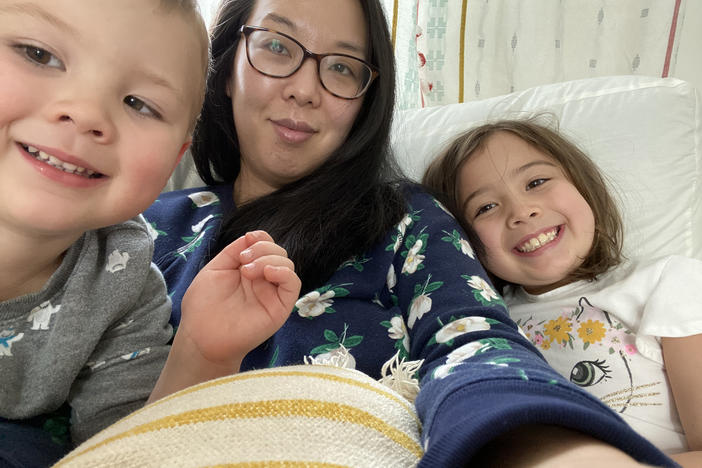 Caroline Tung Richmond of Frederick, Md., with her son, 4, and daughter, 7.