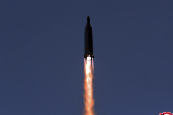 This photo provided by the North Korean government shows what it says a test launch of a hypersonic missile on Jan. 11.