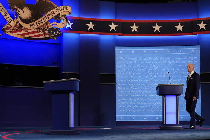 Then-candidate Joe Biden walks on stage to begin the first presidential debate in September 2020. The 2020 faceoffs may be the last of their kind.