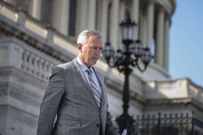 Rep. John Katko, R-N.Y., walks down the steps of the U.S. Capitol on Sept. 23, 2021. Katko has announced his retirement from Congress.