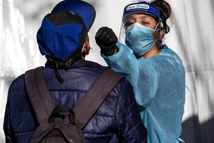 As demand for testing ramps up, community clinics and nonprofits struggle to keep up with the need. These groups have run testing sites throughout the pandemic in low-income and minority neighborhoods, like this one in the Mission District of San Francisco, Calif., from UCSF and the Latino Task Force.