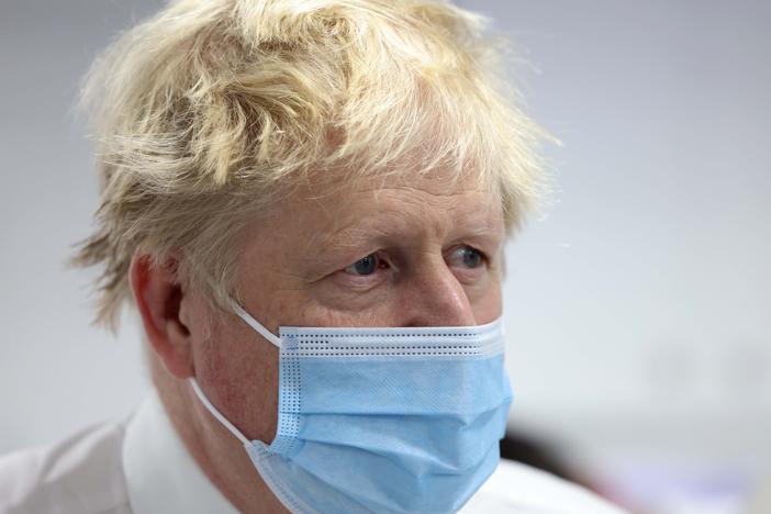 Britain's Prime Minister Boris Johnson visits a hospital in North on Tuesday.