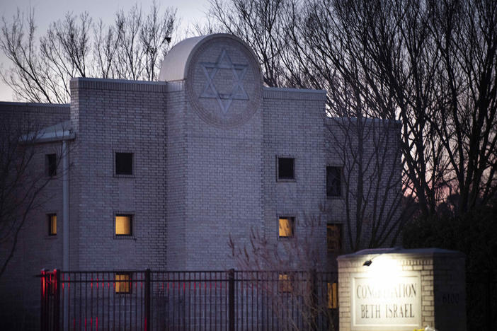 Congregation Beth Israel synagogue on Monday in Colleyville, Texas, where a 44-year-old British national held four people hostage for more than 10 hours over the weekend.