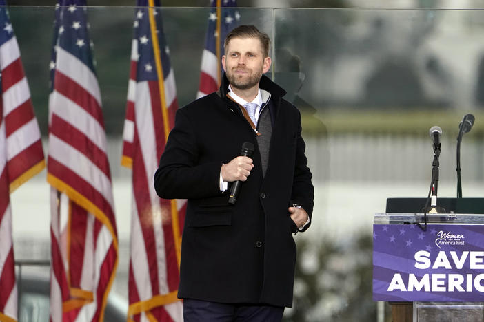 Eric Trump speaks Wednesday, Jan. 6, 2021, in Washington, at a rally in support of President Donald Trump called the "Save America Rally."
