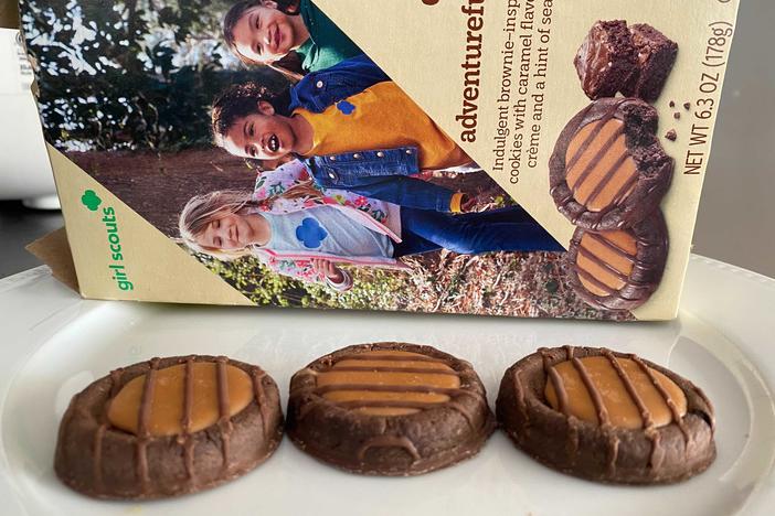 The newest Girl Scout cookie, Adventurefuls, has fallen victim to supply chain and labor disruptions. The brownie-inspired treat features a caramel-flavored creme and a dash of sea salt.