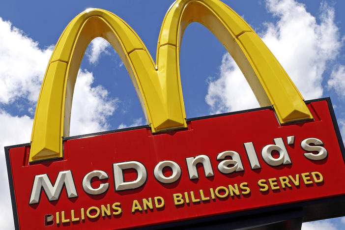 This June 25, 2019, photo shows the sign outside a McDonald's restaurant in Pittsburgh.