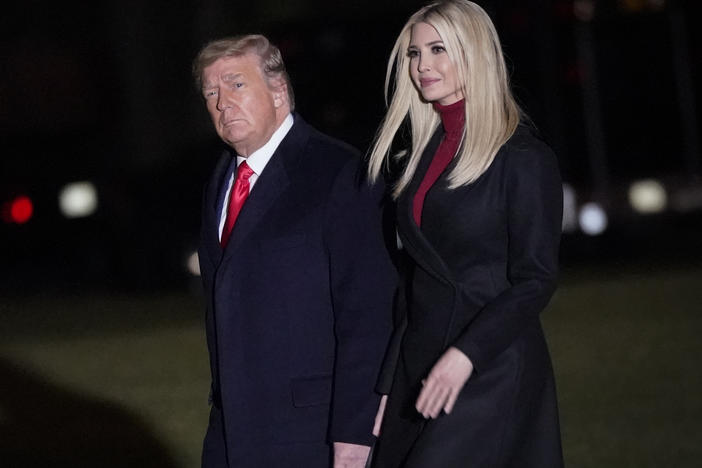 Former President Donald Trump and daughter Ivanka Trump walk to Marine One on the South Lawn of the White House on Jan. 4, 2020.