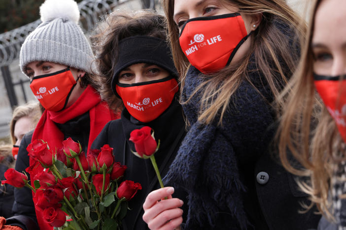 Pro-life activists participate in the 48th annual March for Life outside the U.S. Supreme Court January 29, 2021 in Washington, D.C.