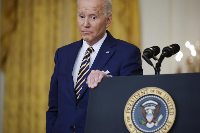President Biden answers questions during a White House news conference on Wednesday.