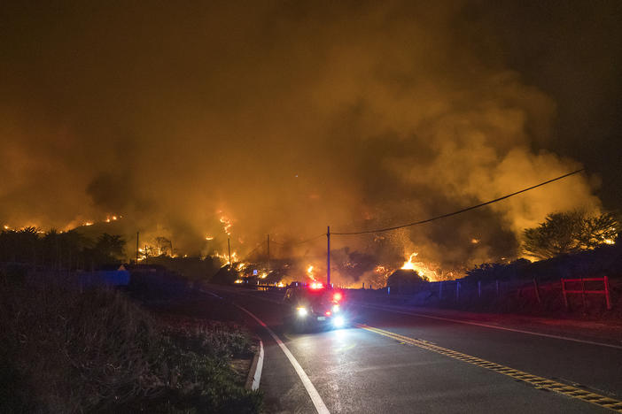 The Colorado Fire burns along Highway 1 near Big Sur, Calif., on Saturday.
